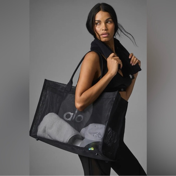 NEW ALO Yoga Black Sheer Sport Tote Bag Purse - Picture 4 of 8